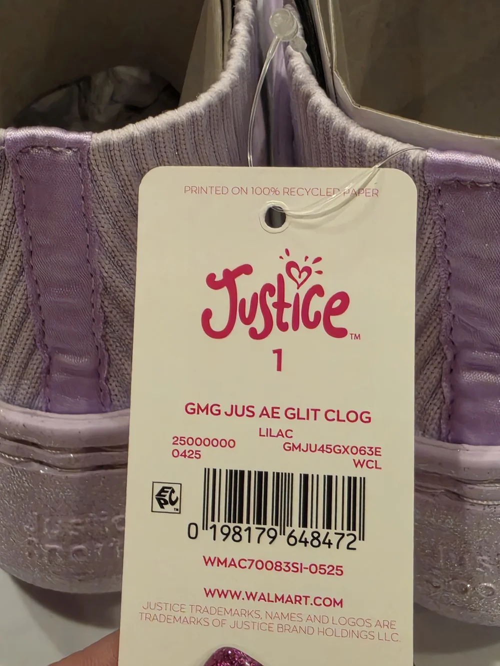 Justice Lavender Slip-On Clog with Knit Collar